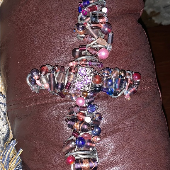 Other - Purple and blue beaded wall decor cross